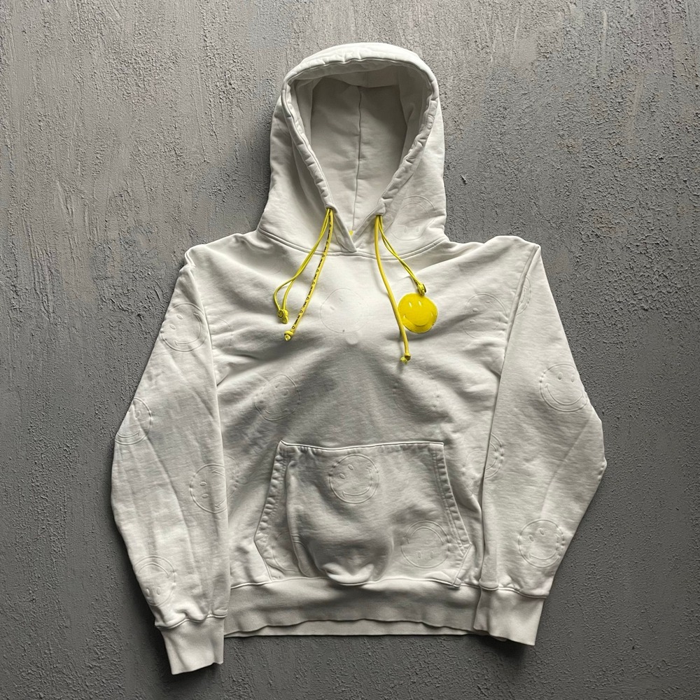 13DE MARZO Allover Smiley Palda Bear Hoodie Mens large White